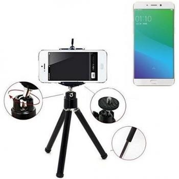 Smartphone trípode / soporte móvil / trípode como para Oppo R9 Plus. Trípode de aluminio / trípode con soporte para el teléfono móvil, universal para todos los teléfonos inteligentes y las cámaras comunes. De color negro. Aferrarse trípode adapt