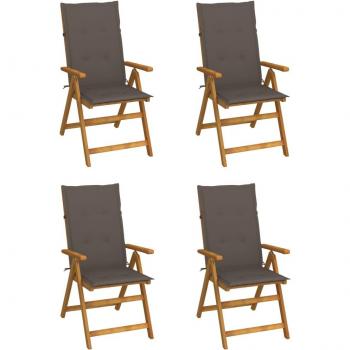 4-Piece Solid Acacia Wood Garden Reclining Chairs with Cushions