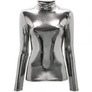 Patrizia Pepe Women's Shiny Gray Jersey Turtleneck Top - Size S