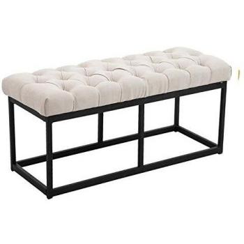 Banco con patas de metal y asiento en tela crema CLP - Taburete Pie de Cama Amun Tela & Negro Crema 100 cm