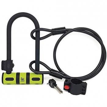 urban UR80150B Candado Antirrobo U 80x190 Endurecido Alta Seguridad con Cable Acero Flexible 120cm y Soporte Bicicleta, Amarillo