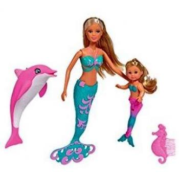 Simba- Steffi Love Evi y Amigos Muñeca maniquí sirena con minimuñeca y delfín, Color