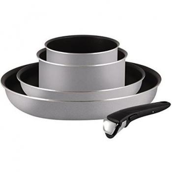 Tefal Ingenio Essential - Juego de 4 Piezas Aluminio con Mango Extraíble, Sartenes 22 y 26 cm + Cazos 16 y 18 cm + 1 Mango, Antiadherente PowerGlide, Aptas para Todas Cocinas Excepto Inducción