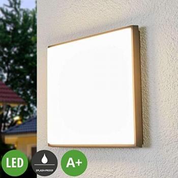 Plafón LED para exterior angular Lucande Amra 30cm, moderno, blanco, hecho de plástico