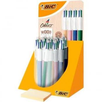 Bic 4 Colours Wood Style Expositor de 30 Bolígrafos Retráctiles - Punta Media 1.0mm - Tinta a Base de Aceite - Diseño Imitación Madera - Cuatro Col