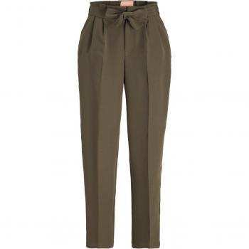 Pantalón de tela JJXX Petra verde oscuro con pinzas y cinturón para mujer