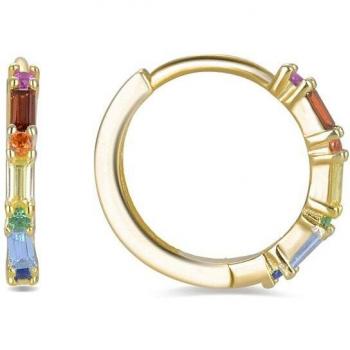 Pendientes de Plata de Ley 925 con Circonita Multicolor y Baño de Oro Amarillo de 18K - Elac Trendcon Luxenter