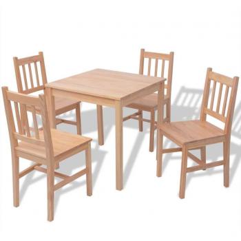 vidaXL Madera de Pino Set de Comedor de 5 Piezas Mesa y Sillas Mobiliario Salón Dormitorio Sala de Estar Cocina Restaurante Conjunto Marrón
