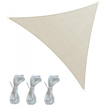 Toldo Vela Triangular Impermeable 5x5x5 m de Poliéster con Estructura de Acero Blanco Crema