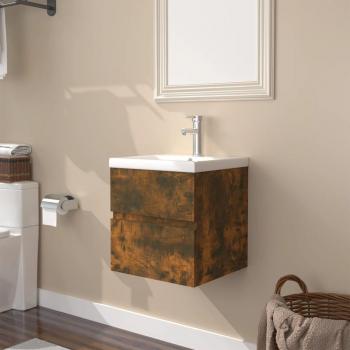 Mueble de baño con lavabo integrado Día y Noche - Madera contrachapada roble ahumado