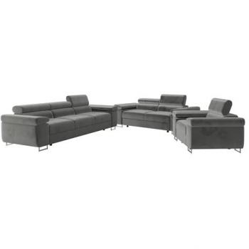 Conjunto de muebles tapizado Comfivo S107, Sofá 3+2+1, Tapiz Manila 16, Color Gris, Pies Metálicos Cromados