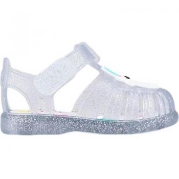 Sandalias de niña Igor S10279 Tobby Glitter Unicornio Transparente, cangrejera Velcro para piscina y playa