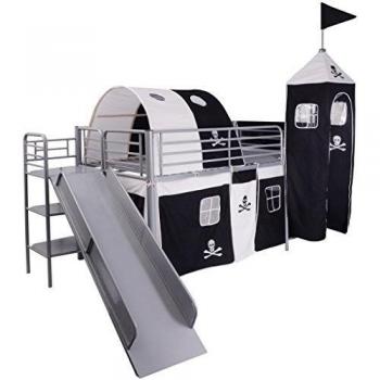 vidaXL Cama alta de piratas con tobogán 200x100 cm acero