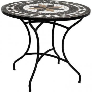 Mesa de Comedor Redonda Kipos de Mosaico - D. 90 cm, Hierro, GRES, Piedra y Cemento