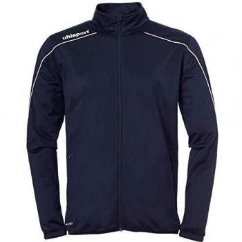 Chaqueta Uhlsport Stream 22 Classic, material resistente al agua, cierre frontal completo, capucha ajustable, puños elásticos, bolsillos laterales con cremallera, diseño ligero y transpirable