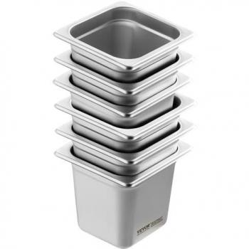 6-Pack 1/6 Size Anti-Jam Stainless Steel Hotel Steam Pans - 2.6 qt, 0.8 mm Thick