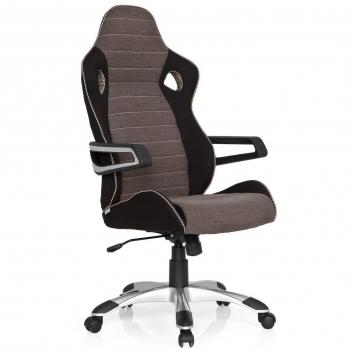 hjh OFFICE 621849 Silla gaming GAME PRO IV Tela Negro/Gris/Beige, Silla de oficina, respaldo alto, apoyacabezas integrado