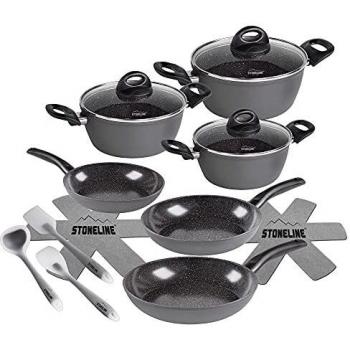 Juego de Utensilios de Cocina STONELINE® CERAMIC, 14 Piezas, Antiadherente, Inducción, con Tapas de Vidrio