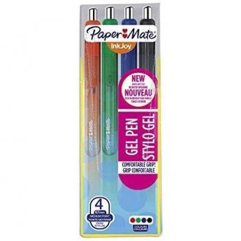 Paper Mate 1978320 - Bolígrafo de gel, punta media, estuche de 4, colores surtidos estándares