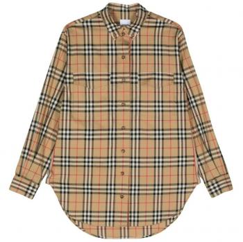 Burberry Women's Vintage Check Button-Down Cotton Shirt in Beige | Size 4 | 8083146A7028