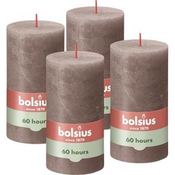 Bolsius Velas Rústicas Shine 4 unidades 130x68 mm Color Amarillo Colmena, Perla Suave, Blanco Nublado y Taupe, duración de combustión: 60 horas, sin perfume, cera vegetal