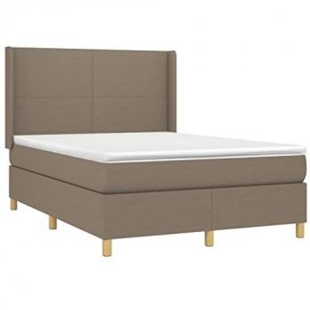 Cama Box Spring con colchón y luces LED, tela gris taupe, 140x190 cm