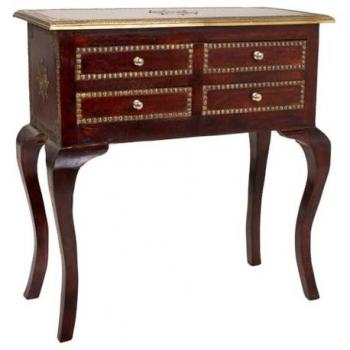 Recibidor de madera marrón 71x33x73,5h cm con 4 cajones de estilo Art Deco