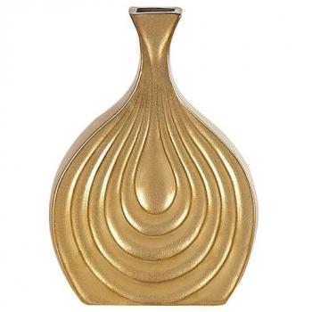 Vaso Decorativo de Gres Dorado 25 cm con Superficie Tallada y Forma Irregular Thapsus