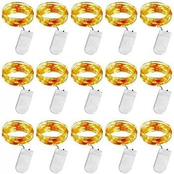 15 Piezas Cadena de Luces con Pilas, 2M 20 LEDs Hilo de Cobre a Batería Impermeable Cadena de Luz para Interior y Exterior, Navidad, Boda, Cumpleaños, Decoración de Pabellón de Jardín