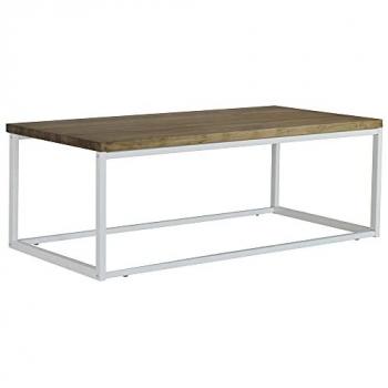 Mesa de Centro Icub U 100x60x43cm Blanco Madera Maciza Pino Acabado Vintage Estilo Industrial