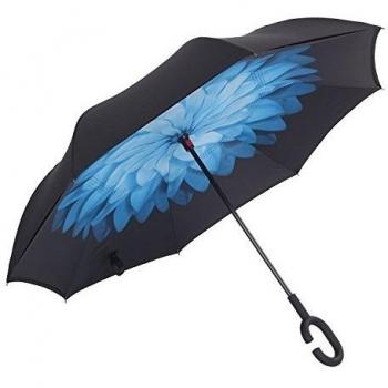 merrya resistente al viento protección UV paraguas doble toldo Inverted Reverse gran paraguas para al aire libre lluvia Sunny Independiente del revés Upside Down umbrellawith manos libres en forma