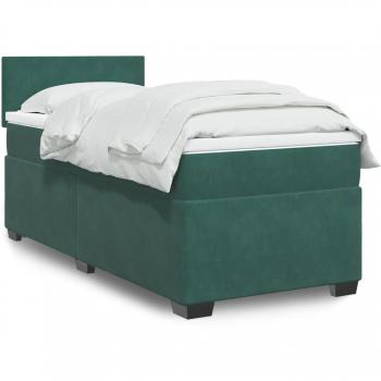 Cama box spring suave con colchón terciopelo verde oscuro 100x200 cm