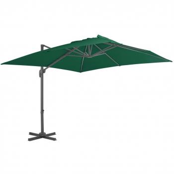 Sombrilla voladiza con poste de aluminio 300x300 cm verde