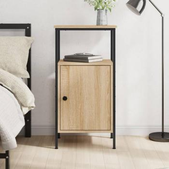 Mesita de noche de madera de ingeniería 41x31x80 cm en color Negro, Roble Sonoma y Roble ahumado, ideal para habitación, dormitorio, salón o estudio, también utilizada como mesa auxiliar