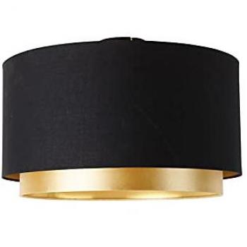 Lámpara de techo moderna negra con pantalla dúo dorada 47cm - Textil/Acero, adecuada para LED, max. 1 x 60 Watt