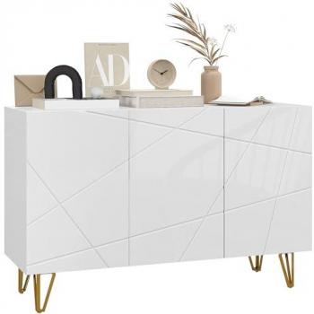 Aparador Blanco Brillante de Melamina con 3 Puertas y Estantes Ajustables - 120x40x75 cm