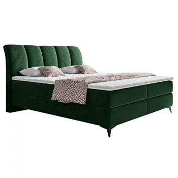 Cama continental Cleveland 180 con tapiz y somieres, doble, 140x200 cm, incluye dos cajones de almacenamiento y topper