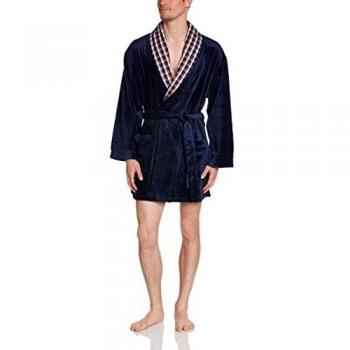 HOM - Albornoz a cuadros de manga larga unisex, color azul marino, talla m