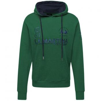 La Martina Men's Green Cotton Hoodie - 2XL with Front Pocket and Logo Embroidery