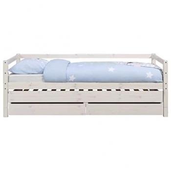 Sofá cama infantil con cama nido de madera maciza blanca 90x200 cm