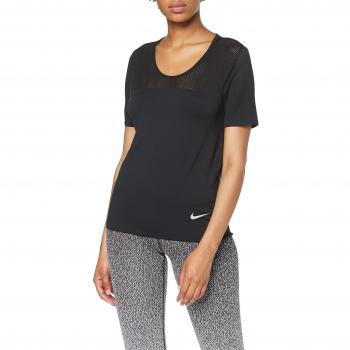 NIKE W NK Infinite Top SS Camiseta de Manga Corta, Mujer, Black/Black/Reflective silv, XS