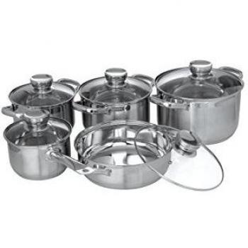 Jata Hogar BC5 - Batería de Cocina de Acero Inoxidable formada por 5 Piezas y 5 Tapas, Color Gris