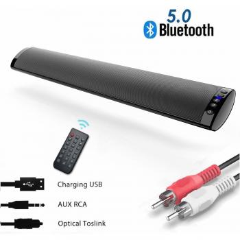Barra de Sonido, Nueva Bluetooth 5.0, Profesional Sonido Envolvente Altavoz para TV/Home Cinema, Apoyo RCA/AUX/óptico/USB/TF Tarjeta, Compatible para TV, Moviles, Tableta,Montable en la Pared
