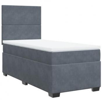 Cama Box Spring con colchón de terciopelo gris oscuro 100x200 cm