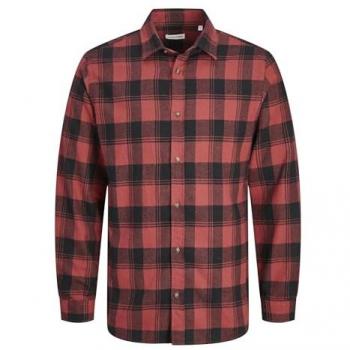Jack & Jones - Camisa de cuadros con cierre abotonado para hombre, color rojo, manga larga, atemporal y de calidad, ideal para vestir a diario