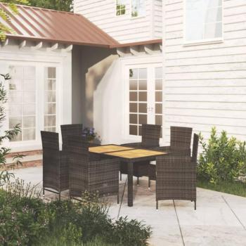 7-Piece Black Poly Rattan Outdoor Dining Set with Cushions