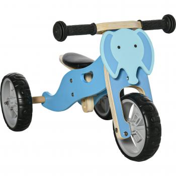 AIYAPLAY 2 en 1 Bicicleta sin Pedales de Madera para Niños de +18 Meses Triciclo Infantil Modelo León 60x38x38 cm Azul