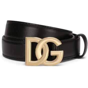 Dolce & Gabbana Women's Black Calf-Leather Logo Buckle Belt with Gold Hardware, Size 90 EU