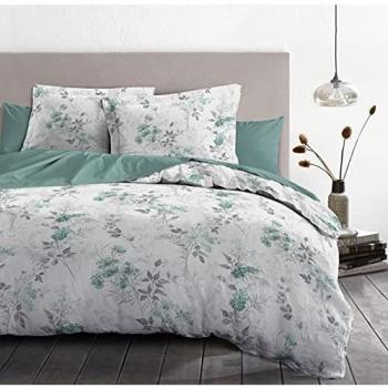 Juego de nórdico Pompadour 220x240 cm 100% algodón 57 hilos/cm² blanco y verde