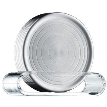 WMF Loft Juego 6 Posavasos Soporte, Acero Inoxidable Mate, 9.5 cm, 6